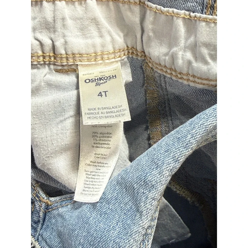 OshKosh B'gosh Girls 4T Light Wash Denim Overalls Strawberry Floral Embroidered